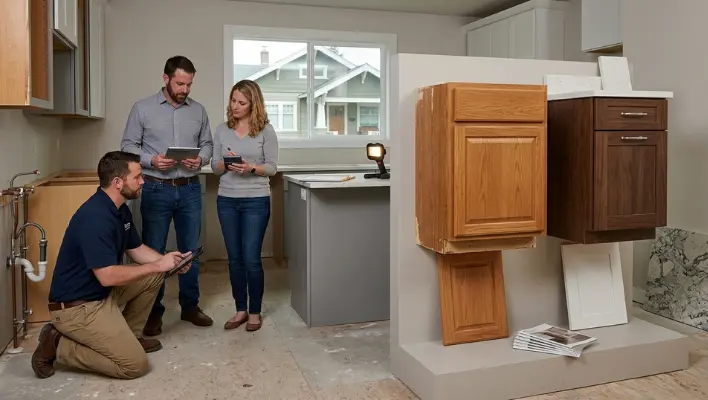 Cabinet Refacing vs. Full Replacement: Which Saves More Money? — a graphic showing estimated cost differences between a budget-friendly $4,000 cabinet refacing project and a $40,000 full replacement in Tacoma.