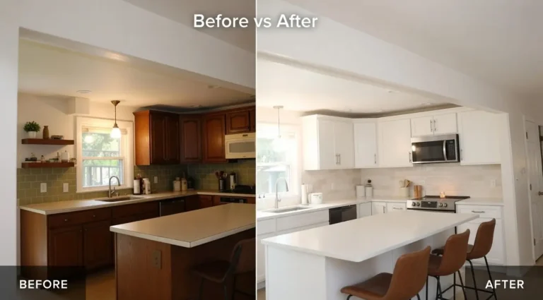 Before and after kitchen remodeling project in Tacoma Washington showing complete transformation