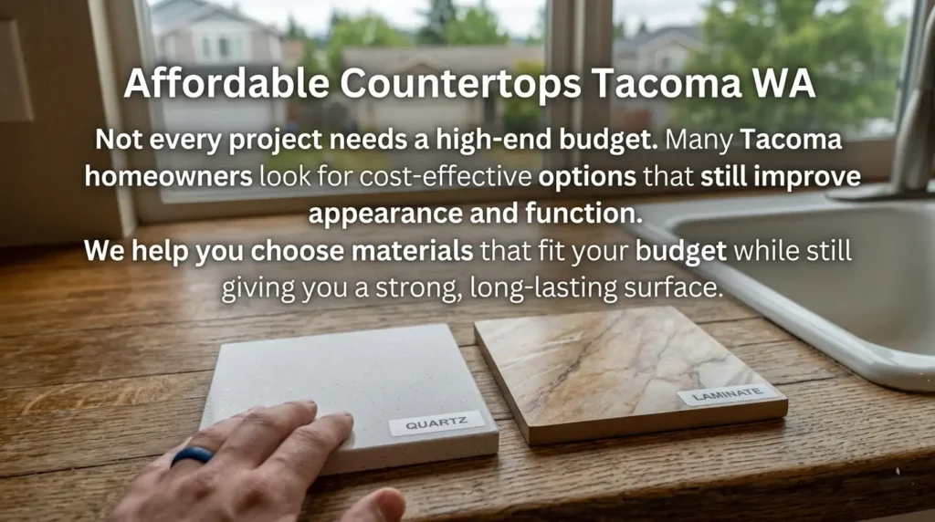Budget-friendly kitchen remodel featuring affordable countertops Tacoma WA with high-quality finishes.