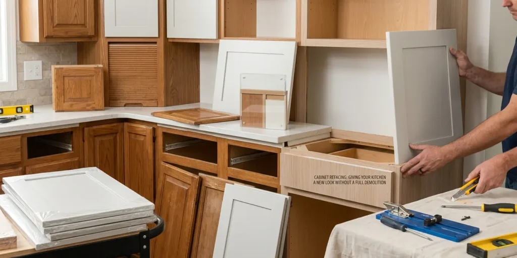 Beautiful kitchen transformation showing modern cabinet refacing in Tacoma, WA with updated shaker-style doors.
