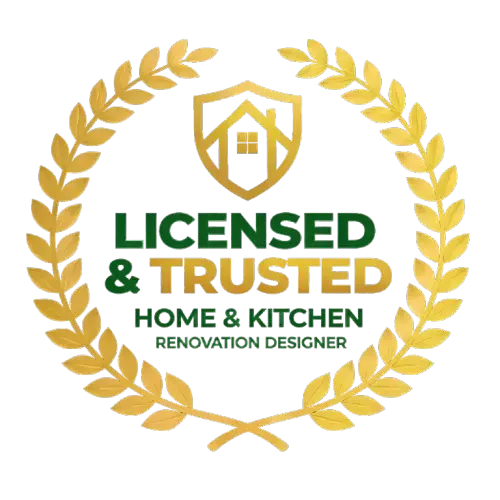 Home 3 Gold and green trust laurel badge for a Licensed & Trusted home and kitchen renovation designer