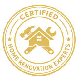 Home 1 Official trust logo highlighting local home renovation experts specialized in high-end kitchen remodeling.