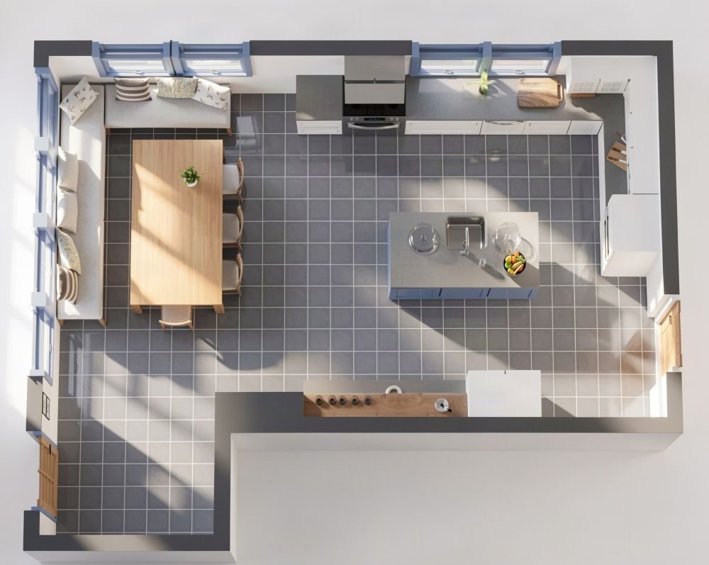 3D kitchen floor plan for a Tacoma remodel design