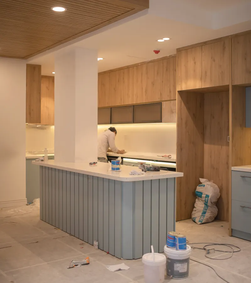 Renovation worker on a kitchen remodel job site in Tacoma